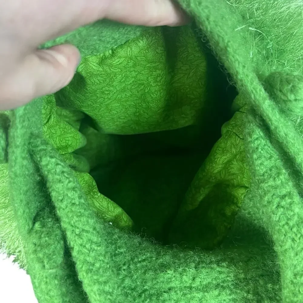 Vintage Y2K Eyelash Mini Bucket Bag Wool Handbag Fuzzy Lime Green Butterfly - Picture 6 of 8